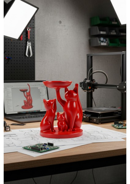 Dekoratif Kedi Biblo Anahtarlık Takı Standı Sunumluk Ev Hediyesi Siyah-Beyaz-Kırmızı indirimleri