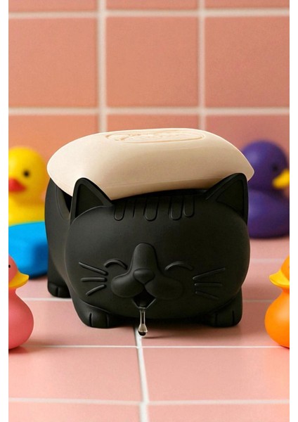 Tatlı Kedi Sabunluk Ağızdan Su Tahliyeli Plastik Banyo Aksesuarı, Dekoratif Sabunluk fiyatları