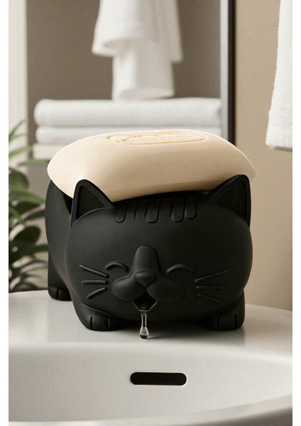 Tatlı Kedi Sabunluk Ağızdan Su Tahliyeli Plastik Banyo Aksesuarı, Dekoratif Sabunluk indirimleri