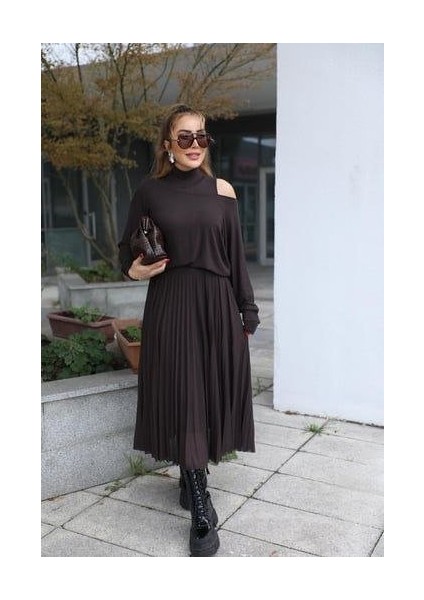 Kadın Triko Plise ve Tül Detay Iki Parça Elbise