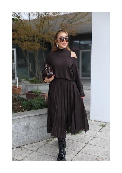 Kadın Triko Plise ve Tül Detay Iki Parça Elbise fiyatları