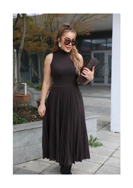 Kadın Triko Plise ve Tül Detay Iki Parça Elbise modelleri