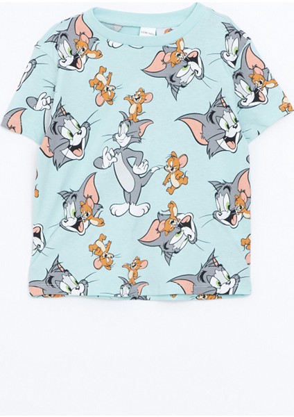 Yeni Sezon Bisiklet Yaka Kısa Kollu Tom ve Jerry Baskılı Erkek Bebek Tişört
