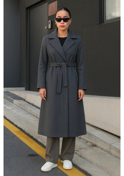 Kadın Kruvaze Premium Basic Uzun Füme Kaşe Kaban fiyatları