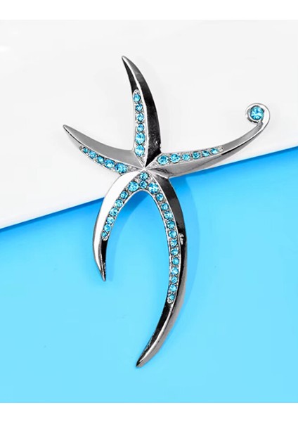 Blue Wave Mavi Taşlı Deniz Yıldızı Broş