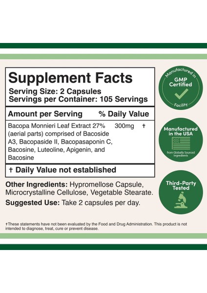 Bacomind Bacopa Extract Supplement 300MG 210 Kapsül Bacopa Monnieri Extract modelleri