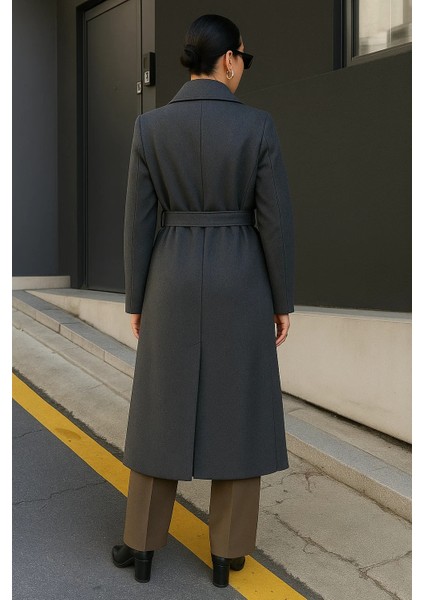 Kadın Kruvaze Premium Basic Uzun Füme Kaşe Kaban indirimleri