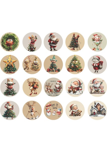 40 Adet Yılbaşı 2026 Etiket Seti – 5cm Yuvarlak Etiket | Hediyelik, Ambalaj Süsü, Paketleme