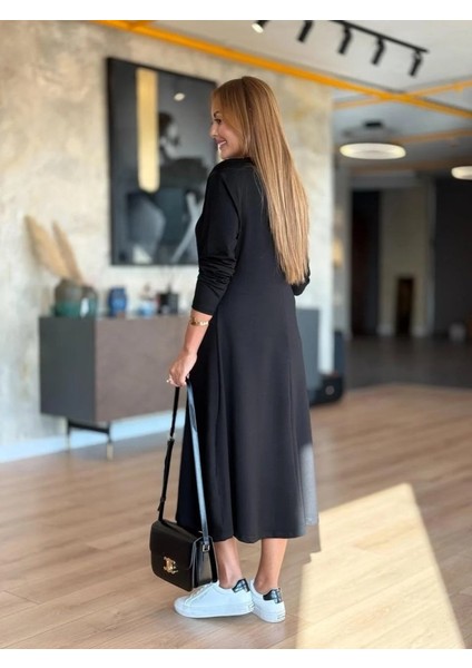 Kadın Uzun Kollu V Yakalı Midi Modal Elbise fırsatları
