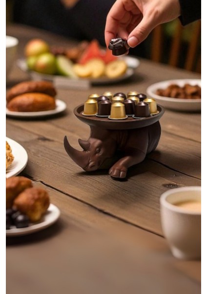 Dekoratif Gergedan Figürlü Çok Amaçlı Sunum Tabağı, Organizer, Anahtarlık ve Şekerlik