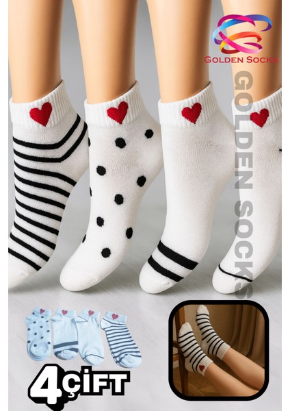 4 Çift Kalpli Tasarımlı Rahat Beyaz Kısa Pamuklu Çorap fiyatları