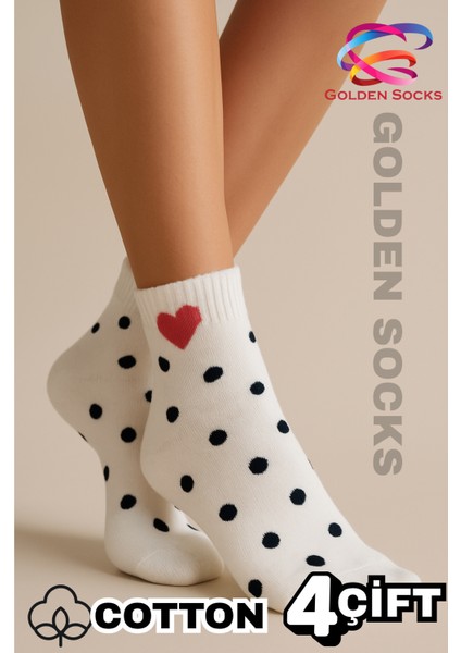 4 Çift Kalpli Tasarımlı Rahat Beyaz Kısa Pamuklu Çorap modelleri