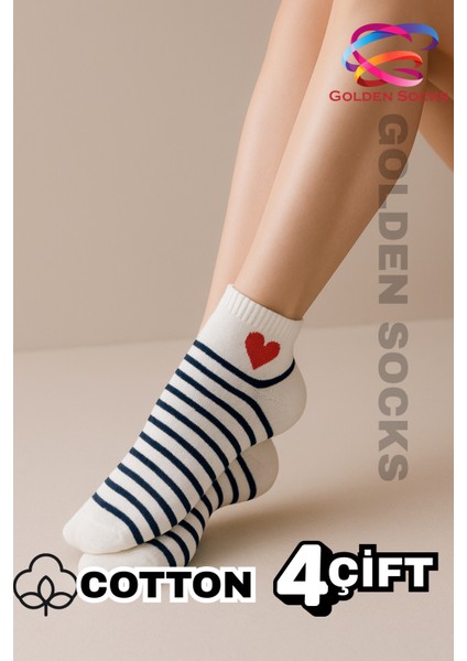 4 Çift Kalpli Tasarımlı Rahat Beyaz Kısa Pamuklu Çorap fırsatları
