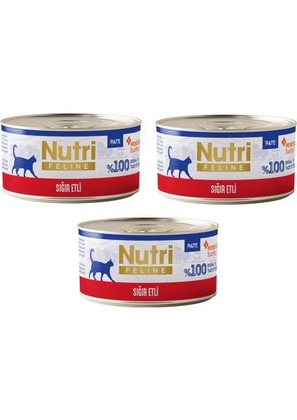 Sığır Etli Pate Tahılsız Yetişkin Kedi Konservesi 70 Gr. x 3 Adet