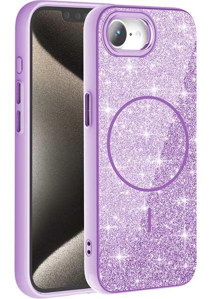 Apple iPhone 16E Kılıf M-Safe Şarj Özellikli Parlayan Simli Zore Okso Kapak