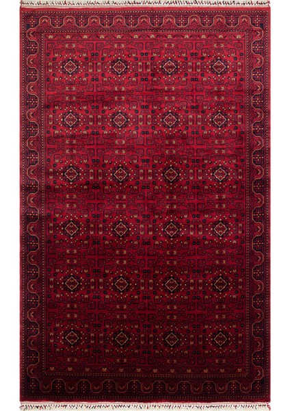 Historic 960 Red Afgan Desenli El Emeği ile Özel Tezgahlarda Üretilen Tencel Uşak Halısı