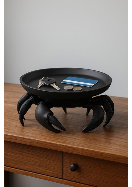 Dekoratif Yengeç Figürü Siyah Pratik Ev Gereçleri Sunum Tabak 16 x 16 cm