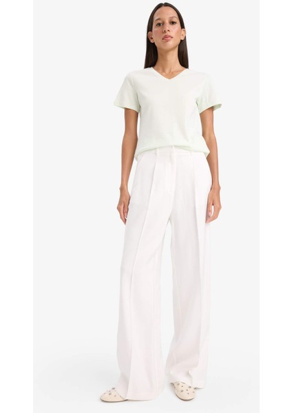 Slim Fit Dar Kesim V Yaka Basic Düz Ribana Kısa Kollu Tişört I1080AZ25SP