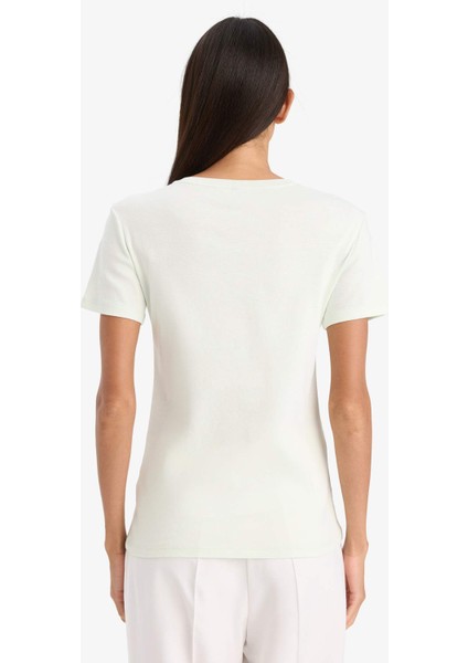 Slim Fit Dar Kesim V Yaka Basic Düz Ribana Kısa Kollu Tişört I1080AZ25SP