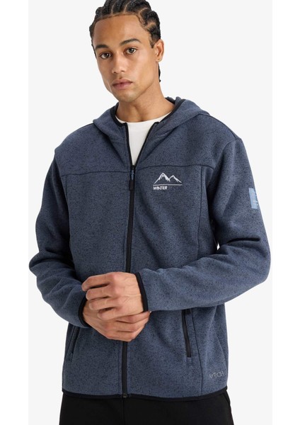 Fit Standart Fit Kapüşonlu İçi Yumuşak Tüylü Fermuarli Polar Hırka