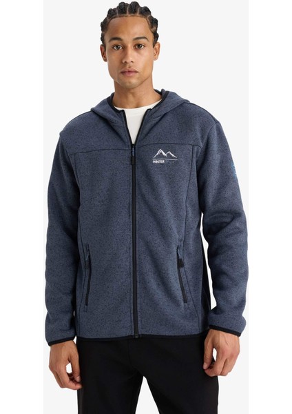 Fit Standart Fit Kapüşonlu İçi Yumuşak Tüylü Fermuarli Polar Hırka