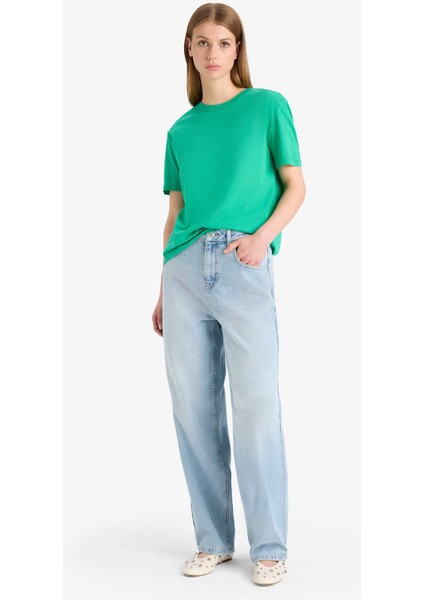 Regular Fit Bisiklet Yaka Basic Düz Penye Kısa Kollu Tişört