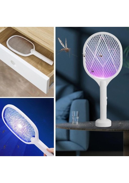 Şarjlı Sinek Öldürücü Masaüstü Standlı, Mor Işık Sinek Kovucu Raket 5W modelleri