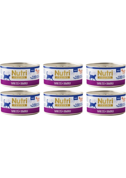 Tavuk Etli ve Somonlu Pate Tahılsız Yetişkin Kedi Konservesi 70 Gr. x 6 Adet