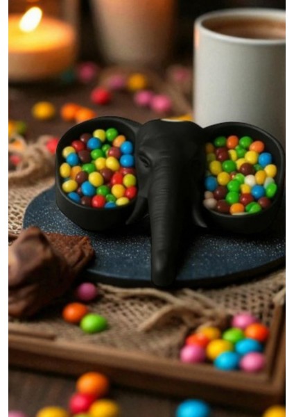 Dekoratif Fil Tasarım Çift Bölmeli Sunumluk Kuruyemişlik, Şekerlik, Şık Masaüstü Ikram Tabağı,