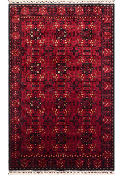 Historic 952 Red Afgan Desenli El Emeği ile Özel Tezgahlarda Üretilen Tencel Uşak Halısı