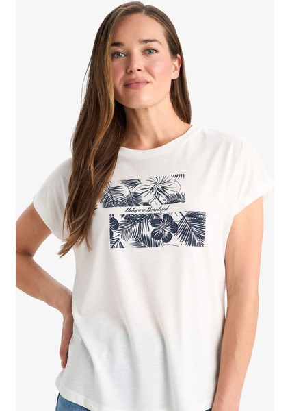 Regular Fit Bisiklet Yaka Baskılı Kısa Kollu Tişört