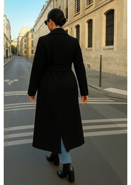 Kadın Trend Basic Uzun Kruvaze Siyah Kaşe Kaban indirimleri