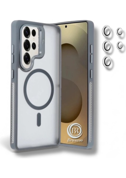 Samsung Galaxy S24 Ultra Uyumlu Mat Serisi Standlı Kapak Magsafe Kılıf +Lens Koruma .