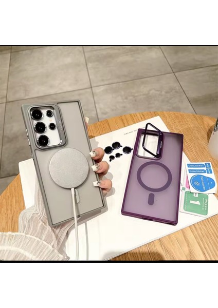 Samsung Galaxy S24 Ultra Uyumlu Mat Serisi Standlı Kapak Magsafe Kılıf +Lens Koruma . fırsatları