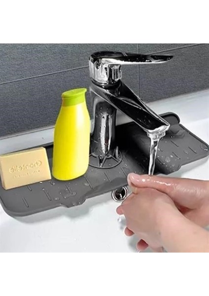 Lavabo Için Musluk Sapı Damlama Tutucu Raf Mutfak Tezgahı Sıçrama Koruma Silikon Esnek Mat
