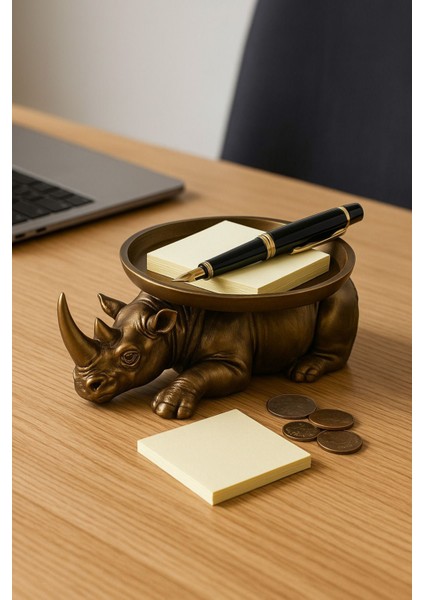 Dekoratif Tasarım Gold Gergedan Sunum Not Pratik Gereç Vegan Üretim 14 x 14 cm