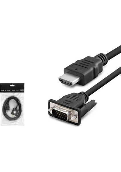 HDMI To VGA Kablo 1.8 Metre Tak ve Çalıştır Özelliği ile Kolay Kullanım