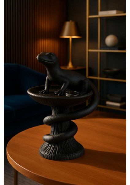 Dekoratif Tasarım Biblo Kertenkele Siyah Özel Hediye 15 x 10 cm