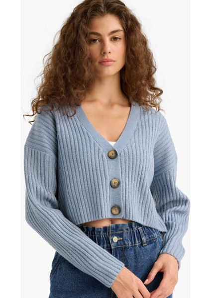 Regular Fit V Yaka Düğmeli Triko Hırka R1389AZ25WN