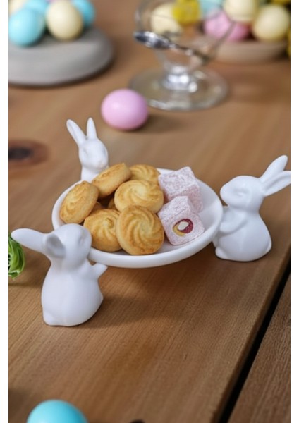 Dekoratif Şekerlik Sunumluk Tavşan Figürlü 15 cm Modern Reçine Kase Biblo Ev Hediyesi