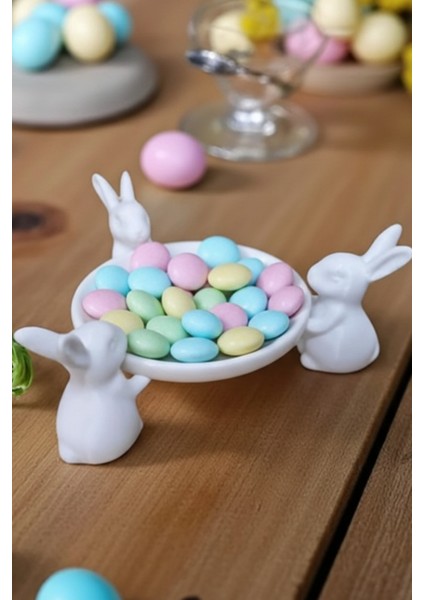 Dekoratif Şekerlik Sunumluk Tavşan Figürlü 15 cm Modern Reçine Kase Biblo Ev Hediyesi fırsatları
