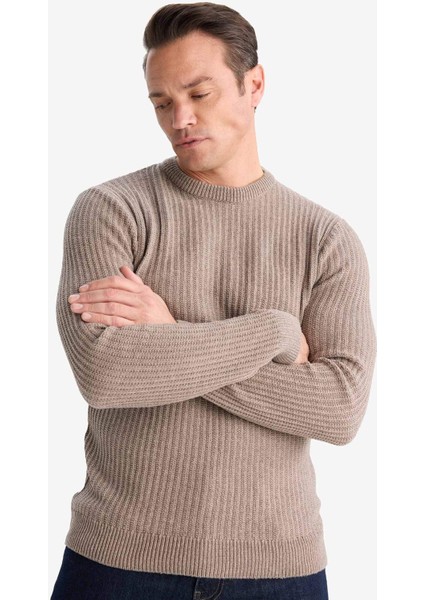 Standart Fit Bisiklet Yaka Basic Dokulu Triko Kazak