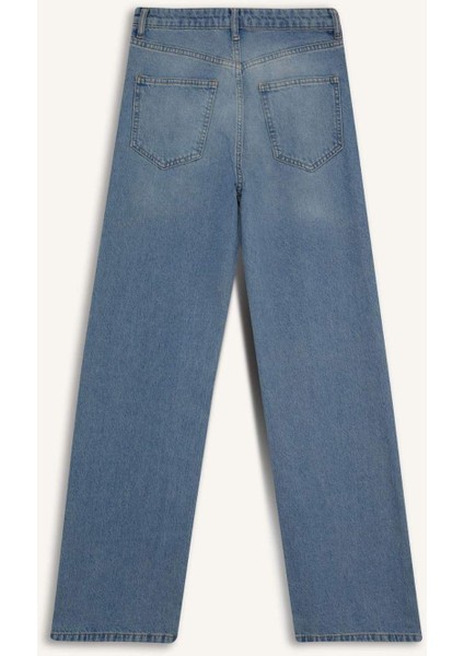 90's Wide Leg Yüksek Bel Uzun Jean Yıkamalı Pantolon