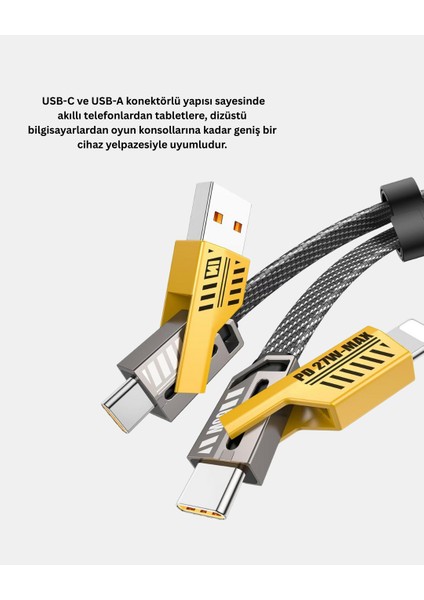 Usb-C Usb-A 4’ü 1 Arada Örgülü Kablo 65W Hızlı Şarj Metal Uç Dayanıklı indirimleri