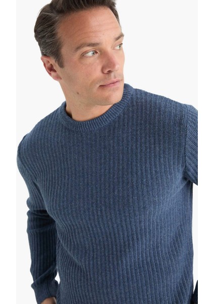 Standart Fit Bisiklet Yaka Basic Dokulu Triko Kazak E0811AX25WN