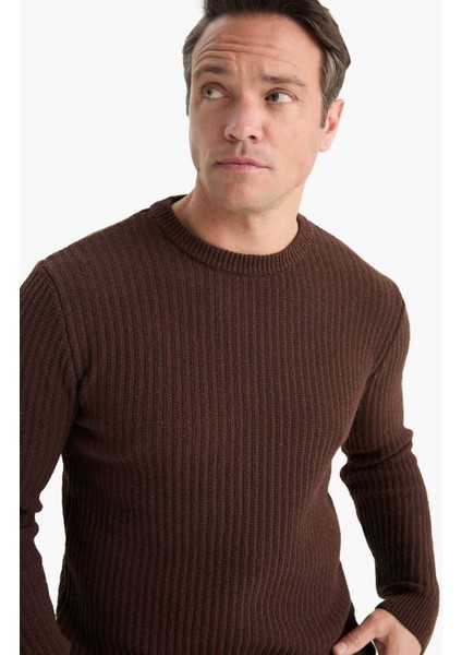 Standart Fit Bisiklet Yaka Basic Dokulu Triko Kazak