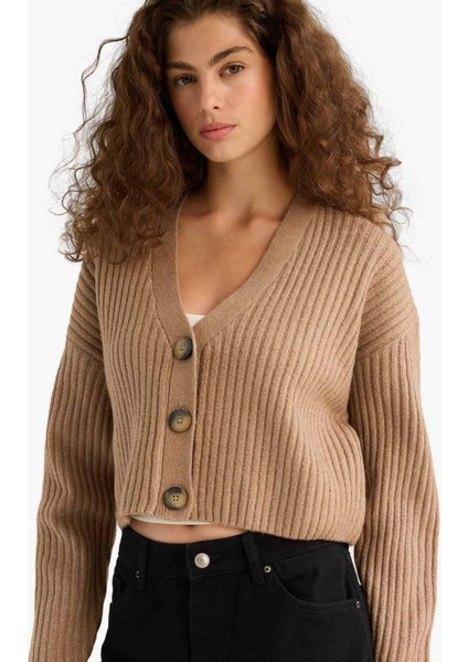 Regular Fit V Yaka Düğmeli Triko Hırka R1389AZ25WN