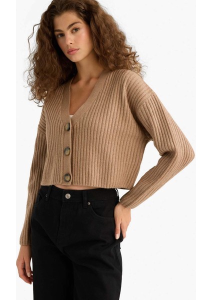 Regular Fit V Yaka Düğmeli Triko Hırka R1389AZ25WN