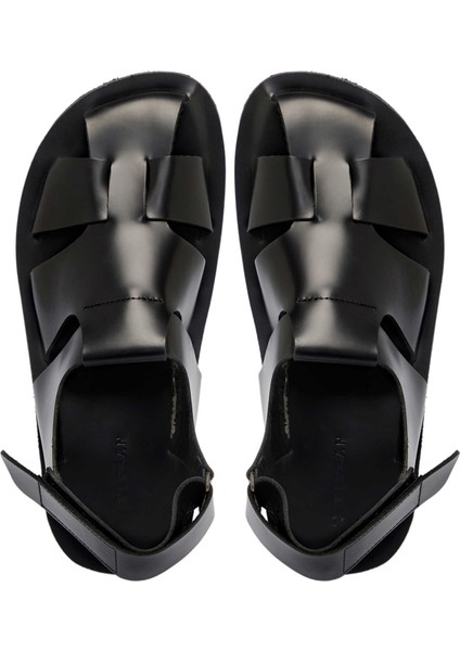 Siyah Hakiki Deri Erkek Sandalet - E24Y1SN56793-A23