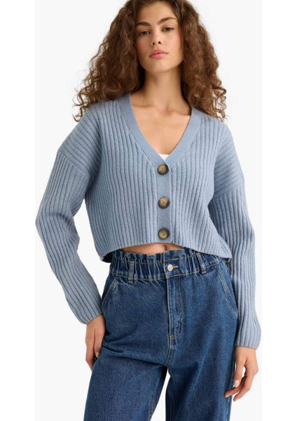 Regular Fit V Yaka Düğmeli Triko Hırka R1389AZ25WN